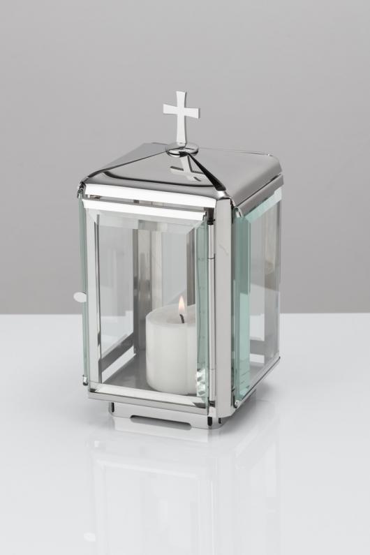 Lampion nagrobkowy L89 ze stali nierdzewnej, odporny na warunki atmosferyczne, do montażu na pomnikach granitowych.