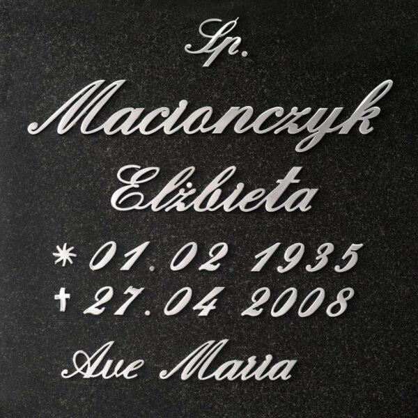 Czcionka kursywa łączona , litery ze stali nierdzewnej